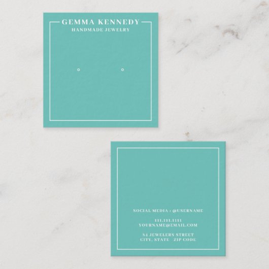 Minimalistische Blauwgroen en Witte Oorbel Display Vierkante Visitekaartje (Voorkant / Achterkant)