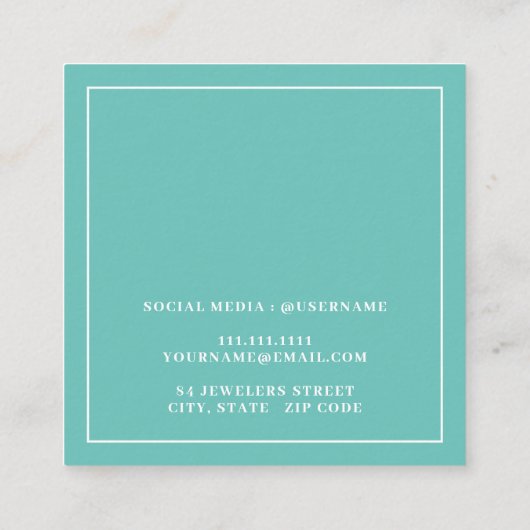 Minimalistische Blauwgroen en Witte Oorbel Display Vierkante Visitekaartje (Achterkant)