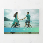 Minimalistische Blauwgroen fotobruiloft Drieluik Uitnodiging (Cover)