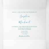 Minimalistische Blauwgroen fotobruiloft Drieluik Uitnodiging (Binnenkant midden)