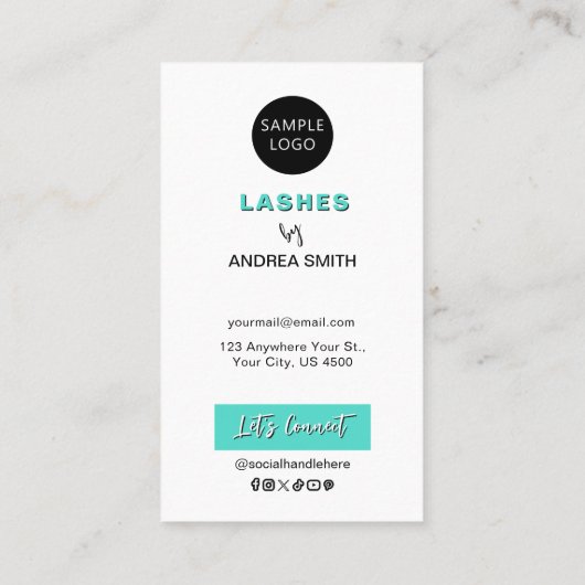 Minimalistische Blauwgroen Lash nazorginstructies  Visitekaartje (Achterkant)