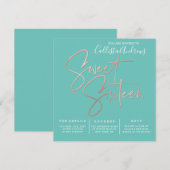 Minimalistische Blauwgroen Roos Gouden Typografie  Kaart (Voorkant / Achterkant)