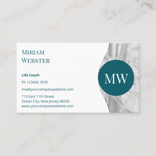 Minimalistische Blauwgroen White Life Coach Persoo Visitekaartje (Voorkant)