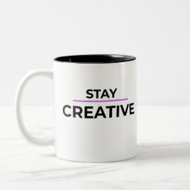 Minimalistische 'Blijf creatief' typografie  Tweekleurige Koffiemok