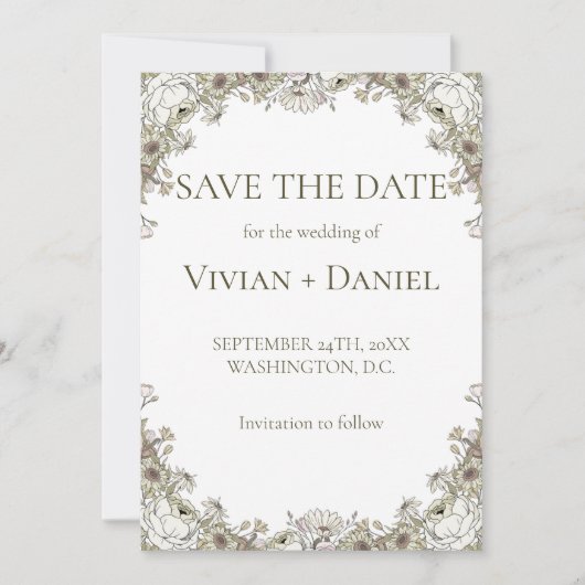Minimalistische Bloem Boho Bewaar de Datumkaart  Save The Date (Voorkant)