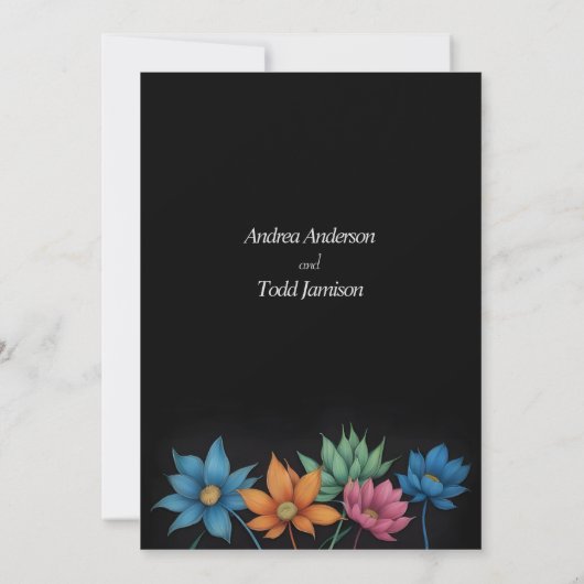 Minimalistische bloem contrast zwarte bruiloft save the date (Achterkant)