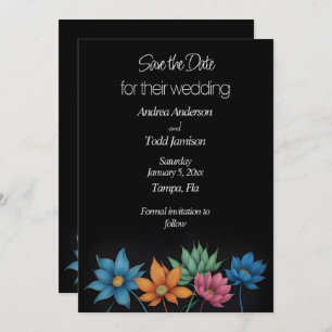 Minimalistische bloem contrast zwarte bruiloft save the date