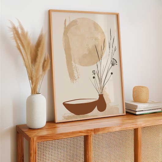 Minimalistische bloem en kom Boho Poster