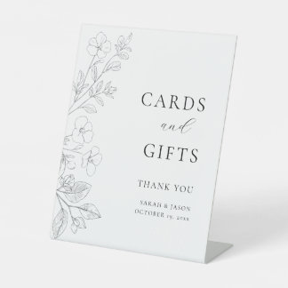 Minimalistische bloem-huwelijkskaarten & -cadeausc reclamebord met voetstuk
