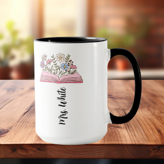 Minimalistische Bloem Violet /Roze Boek Personalis Mok