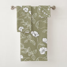 Minimalistische bloem witte lijnkunst olijfgroen