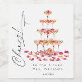 Minimalistische bloemblaadjes en Prosecco Cheers B Wijn Etiket (Enkel label)