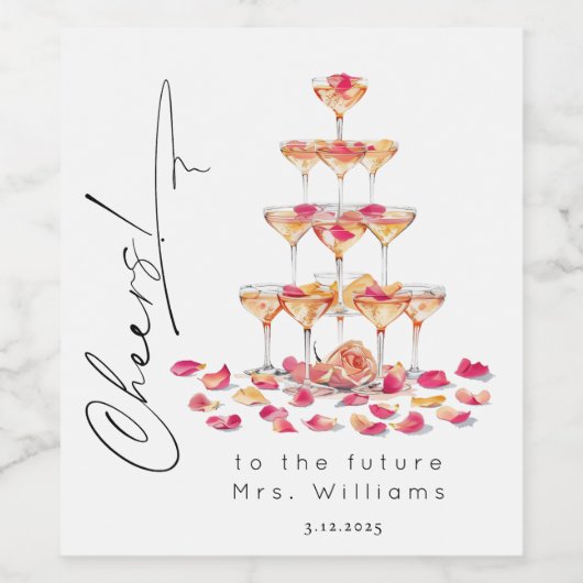 Minimalistische bloemblaadjes en Prosecco Cheers B Wijn Etiket (Enkel label)