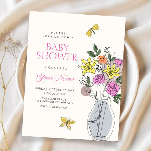 Minimalistische bloemboeket kunst baby shower kaart
