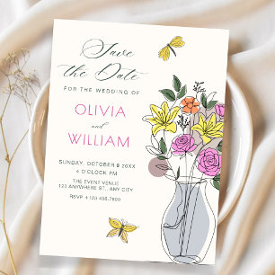 Minimalistische bloemboeket kunst bruiloft save the date