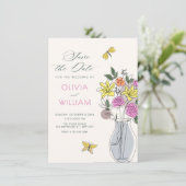 Minimalistische bloemboeket kunst bruiloft save the date (Staand voorkant)