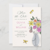 Minimalistische bloemboeket kunst bruiloft save the date (Voorkant)