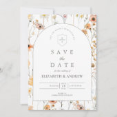 Minimalistische bloemboog bruiloft save the date (Voorkant)