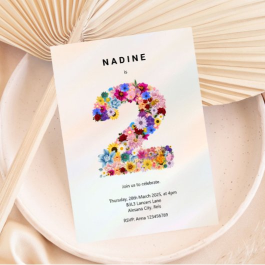 Minimalistische Bloemen 2e Verjaardag Lente Bloeme Kaart