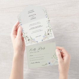 Minimalistische Bloemen | Afscheur- RSVP | Trouwen All In One Uitnodiging