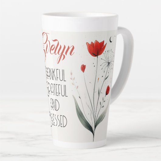 Minimalistische bloemen bewerkbare slogan & naam latte mok (Rechterhoek)