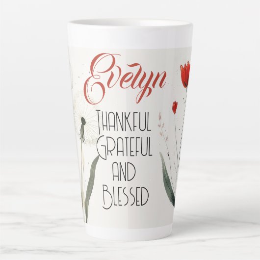 Minimalistische bloemen bewerkbare slogan & naam latte mok (Voorkant)