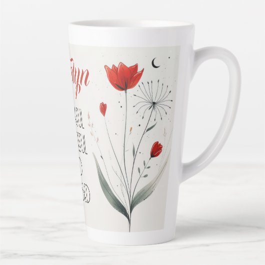 Minimalistische bloemen bewerkbare slogan & naam latte mok (Rechts)