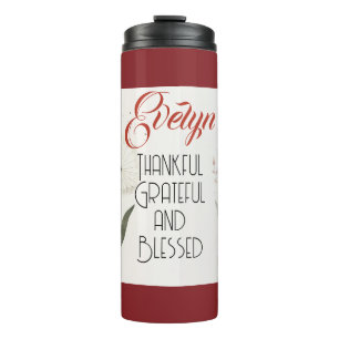 Minimalistische bloemen bewerkbare slogan & naam thermosbeker