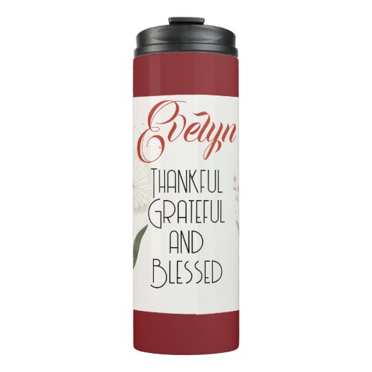 Minimalistische bloemen bewerkbare slogan & naam thermosbeker (Voorkant)