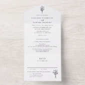 Minimalistische Bloemen Boeket Line Art Wedding All In One Uitnodiging (Binnen)