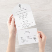 Minimalistische Bloemen Boeket Line Art Wedding All In One Uitnodiging (Afscheurbaar)