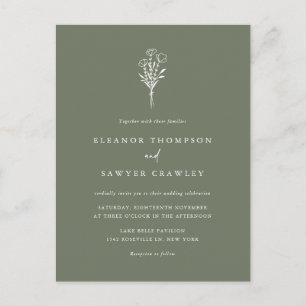 Minimalistische Bloemen Boeket Taupe Green Wedding Uitnodiging Briefkaart