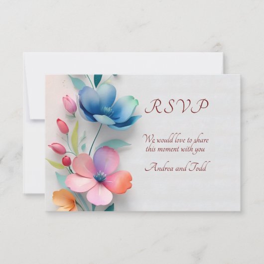 Minimalistische bloemen bruiloft RSVP kaart (Voorkant)
