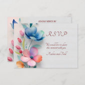 Minimalistische bloemen bruiloft RSVP kaart (Voorkant / Achterkant)