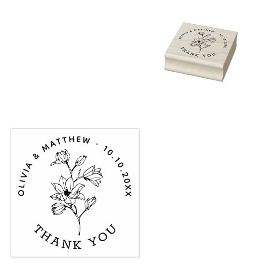 Minimalistische Bloemen Elegante Huwelijk Dank u F Rubberstempel (Gestempeld)