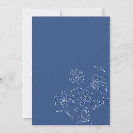 Minimalistische bloemen en botanische blauwe bruil kaart (Achterkant)