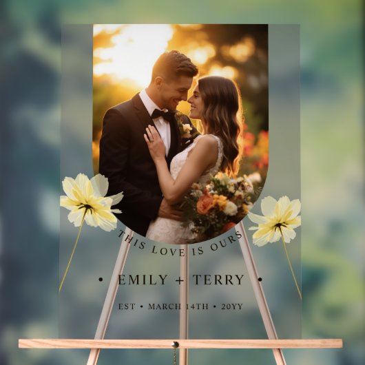 Minimalistische Bloemen Foto Huwelijk Welkom Frost Acryl Bord (Neutraal)