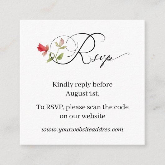 Minimalistische Bloemen Handgeschreven Huwelijk RS Informatiekaartje (Voorkant)
