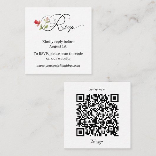 Minimalistische Bloemen Handgeschreven Huwelijk RS Informatiekaartje (Voorkant / Achterkant)