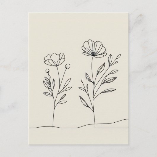 Minimalistische bloemen klaprozen Lineart Briefkaart (Voorkant)