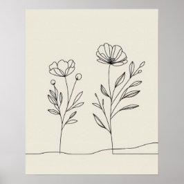 Minimalistische bloemen klaprozen Lineart Poster