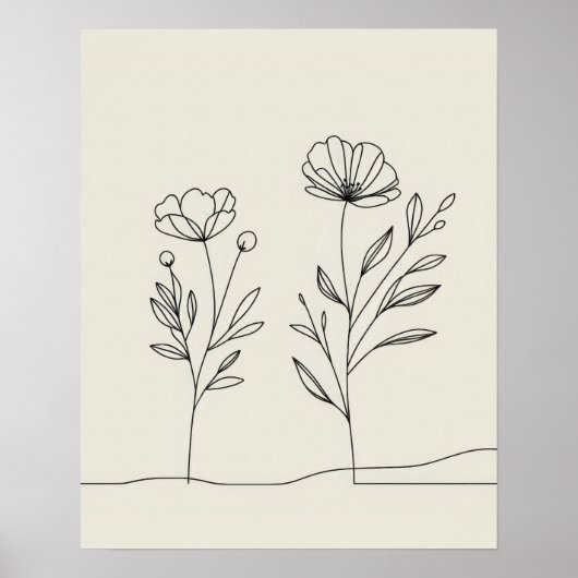 Minimalistische bloemen klaprozen Lineart Poster (Voorkant)