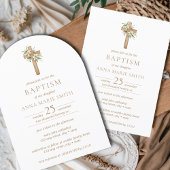 Minimalistische Bloemen Kruis Moderne Doop Kaart