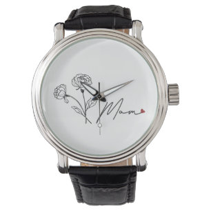 Minimalistische Bloemen Mam Gift Met Hart Horloge