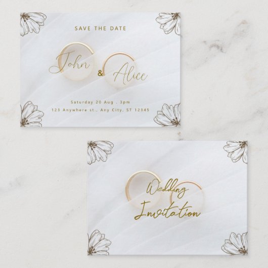 Minimalistische Bloemen Opslaan De Datum Trouwen K Informatiekaartje (Voorkant / Achterkant)