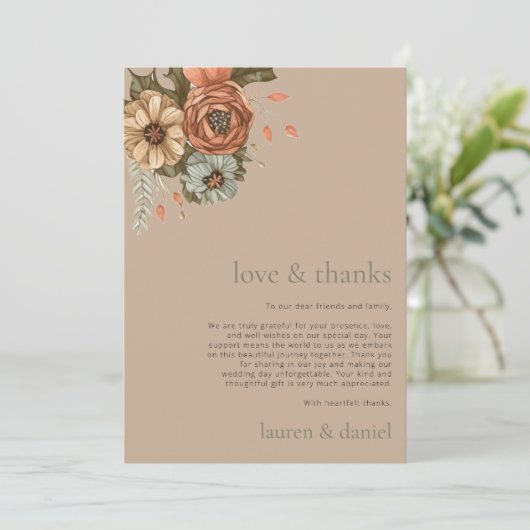 Minimalistische  Bloemen QR Code Bruiloft Bedankkaart (Staand voorkant)