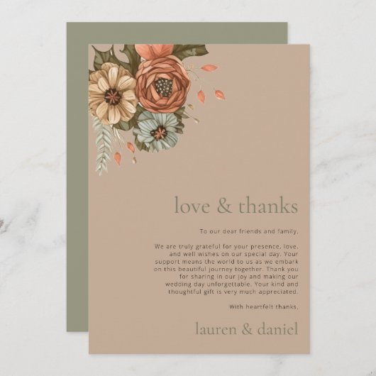 Minimalistische Bloemen QR Code Bruiloft Bedankkaart (Voorkant / Achterkant)