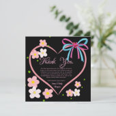 Minimalistische Bloemen Roze & Zwart Trouwen Jubil Bedankkaart (Staand voorkant)