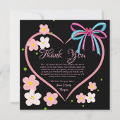 Minimalistische Bloemen Roze & Zwart Trouwen Jubil Bedankkaart (Voorkant)