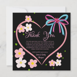 Minimalistische Bloemen Roze & Zwart Trouwen Jubil Bedankkaart